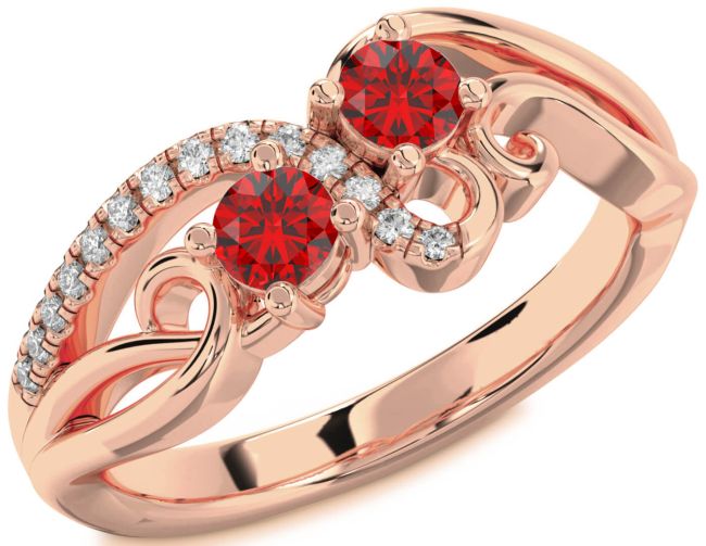 Diamond Ruby Rose Gold Round Two Stone Birthstone Ring