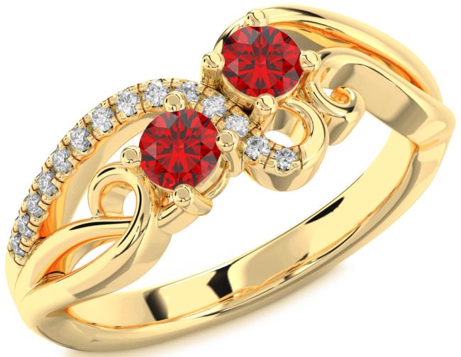 Diamond Ruby Gold Round Two Stone Birthstone Ring