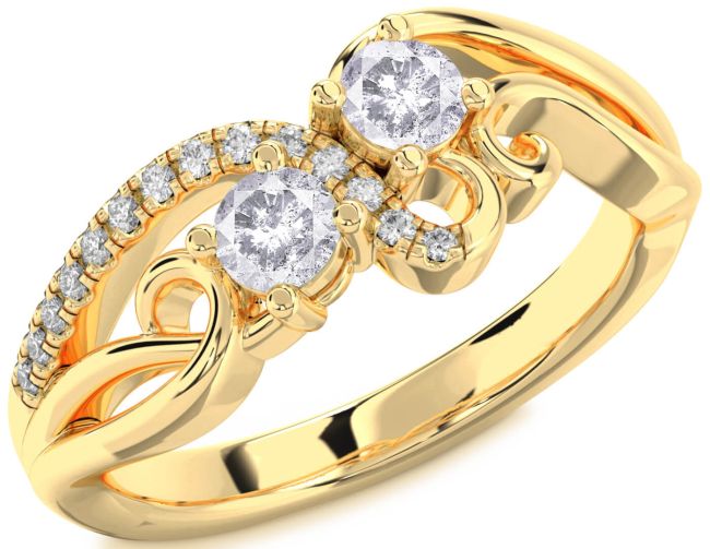 Salt & Pepper Diamond Gold Silver Round Two Stone Ring