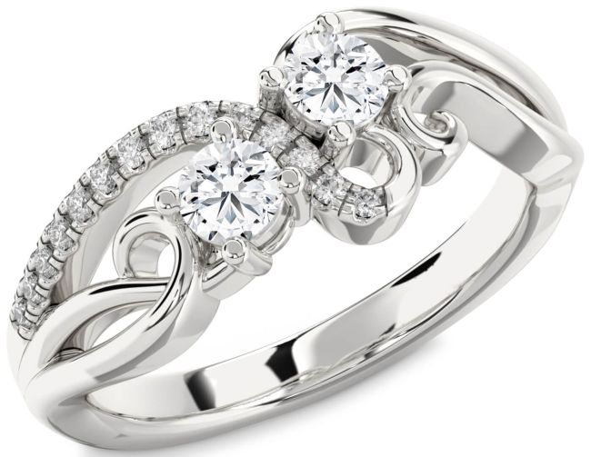 Diamond Silver Round Two Stone Ring
