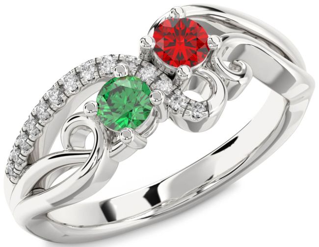 Diamond Silver Round Two Stone Promise Ring