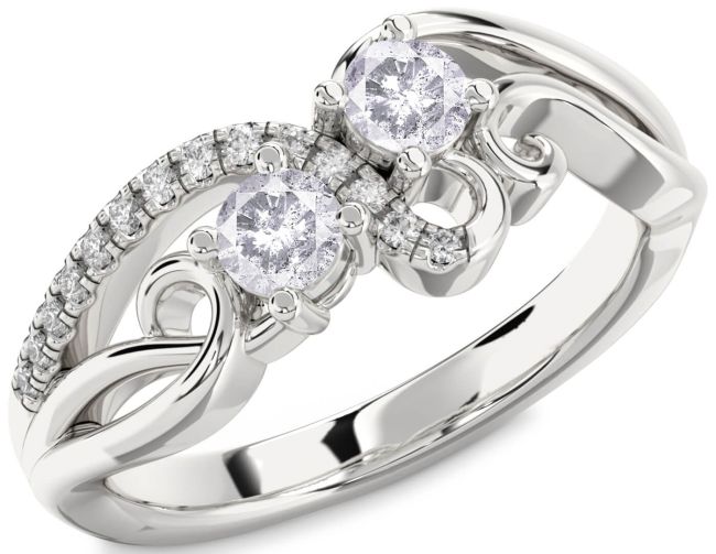 Salt & Pepper Diamond Silver Round Two Stone Ring