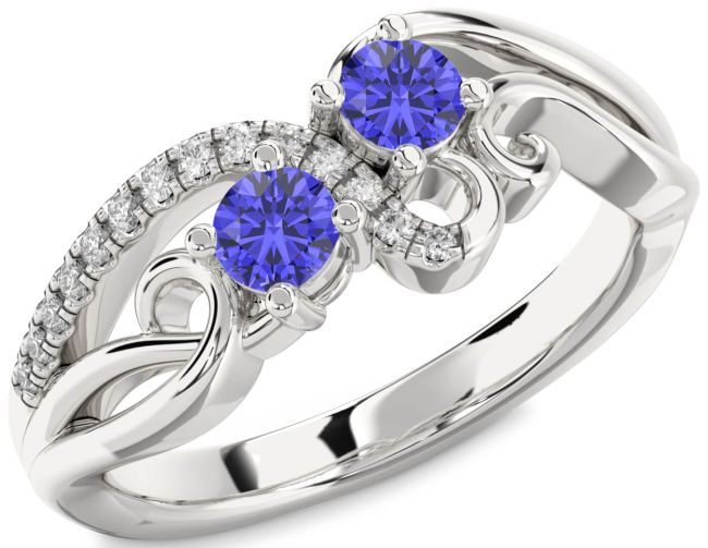 Diamond Tanzanite Silver Round Two Stone Ring
