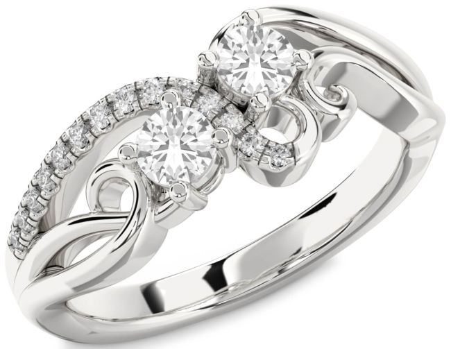 Diamond White Sapphire Silver Round Two Stone Ring