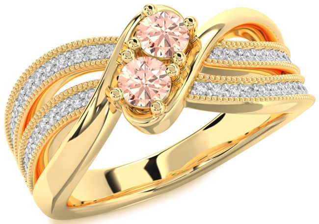 Diamond Morganite Gold Round Two Stone Ring
