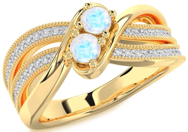Diamond Moonstone Gold Round Two Stone Ring