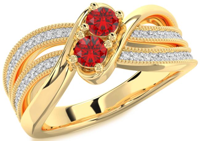 Diamond Ruby Gold Round Two Stone Birthstone Ring