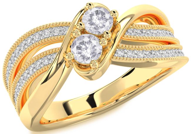 Salt & Pepper Diamond Gold Round Two Stone Ring