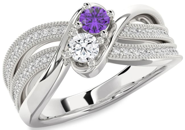 Diamond Silver Round Two Stone Promise Ring
