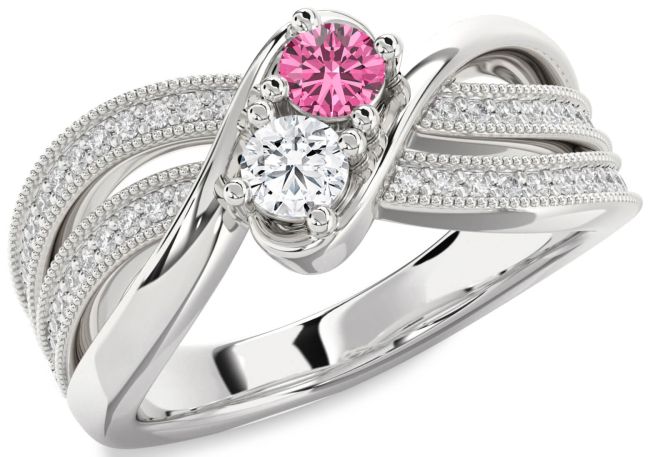 Diamond Silver Round Two Stone Promise Ring