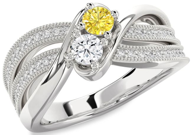 Diamond Silver Round Two Stone Promise Ring
