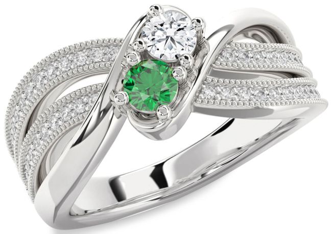 Diamond Silver Round Two Stone Promise Ring