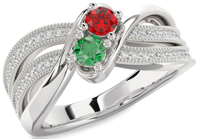 Diamond Silver Round Two Stone Promise Ring