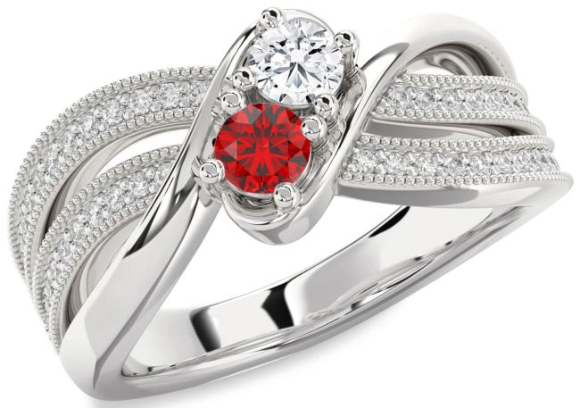 Diamond Silver Round Two Stone Promise Ring