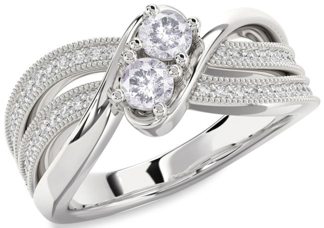 Salt & Pepper Diamond Silver Round Two Stone Ring