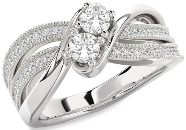 Diamond White Sapphire Silver Round Two Stone Ring