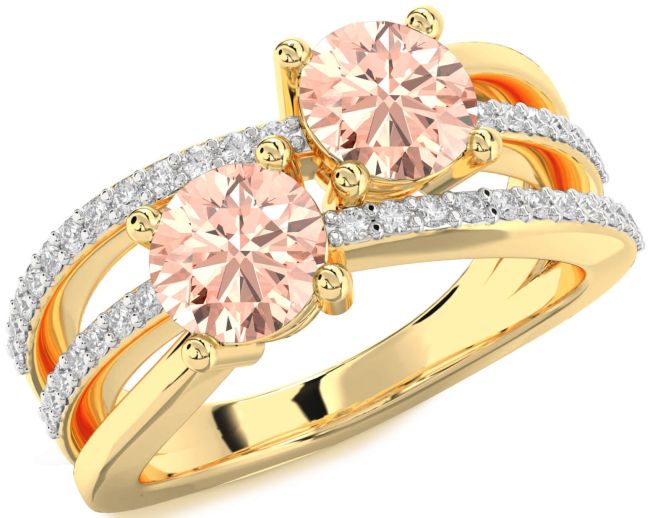 Diamond Morganite Gold Silver Round Two Stone Ring