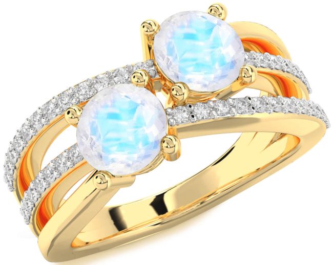 Diamond Moonstone Gold Round Two Stone Ring