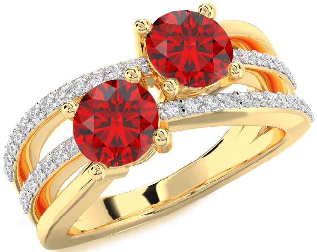 Diamond Ruby Gold Round Two Stone Birthstone Ring
