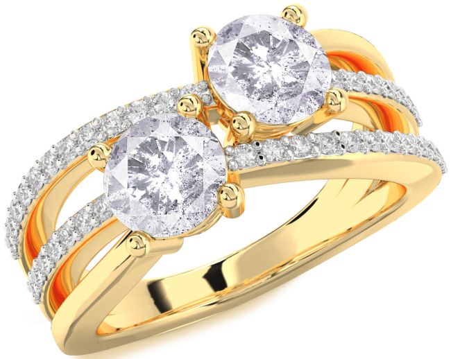 Salt & Pepper Diamond Gold Round Two Stone Ring