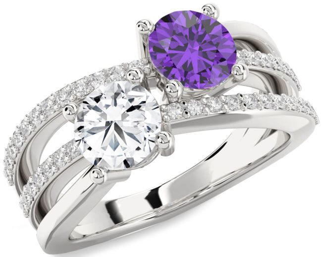 Diamond Silver Round Two Stone Promise Ring