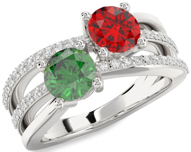 Diamond Silver Round Two Stone Promise Ring