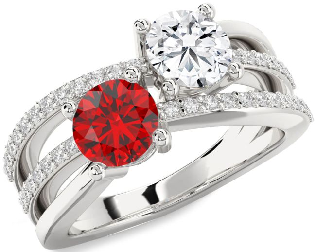 Diamond Silver Round Two Stone Promise Ring