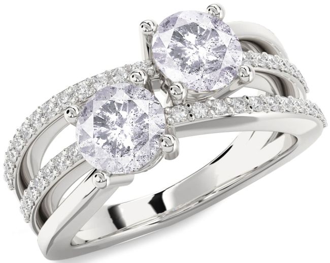 Salt & Pepper Diamond Silver Round Two Stone Ring