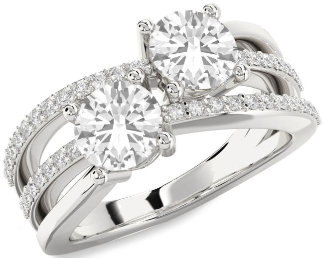 Diamond White Sapphire Silver Round Two Stone Ring