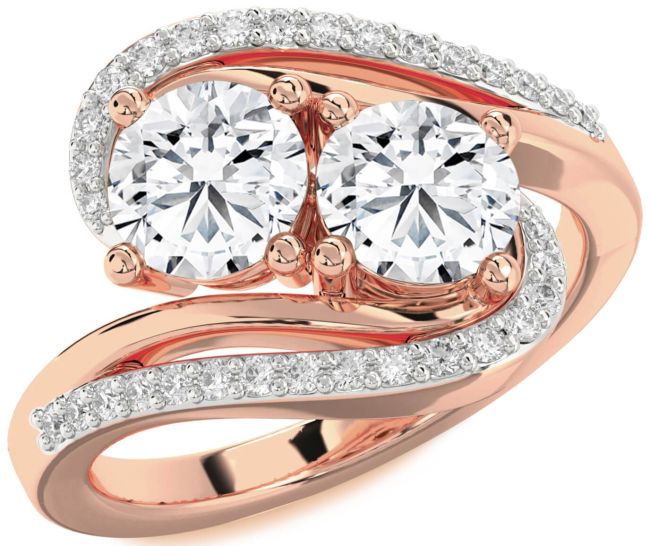 Diamond Rose Gold Silver Round Two Stone Ring