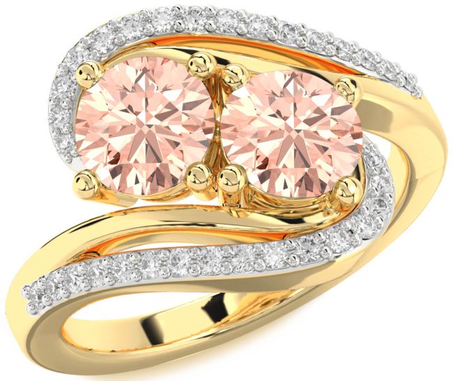 Diamond Morganite Gold Silver Round Two Stone Ring