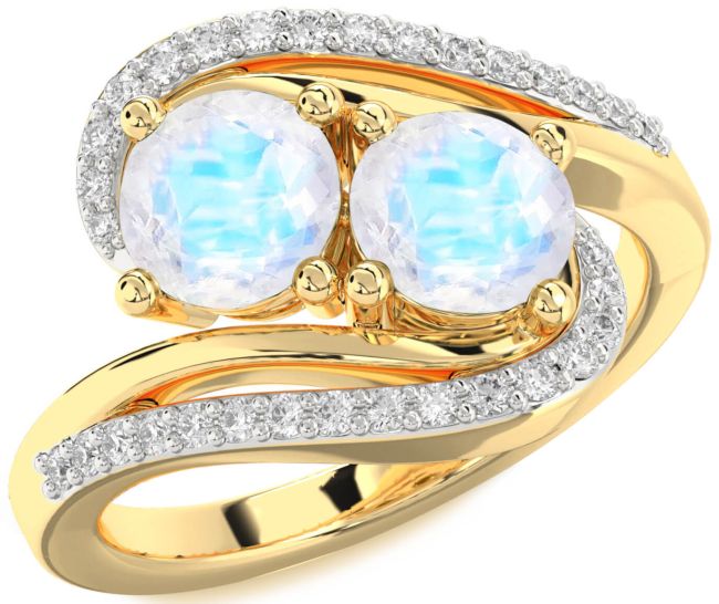 Diamond Moonstone Gold Round Two Stone Ring