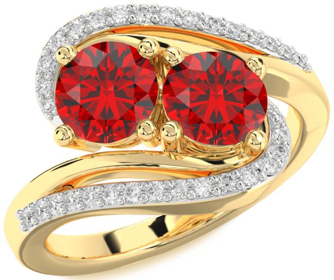 Diamond Ruby Gold Round Two Stone Birthstone Ring