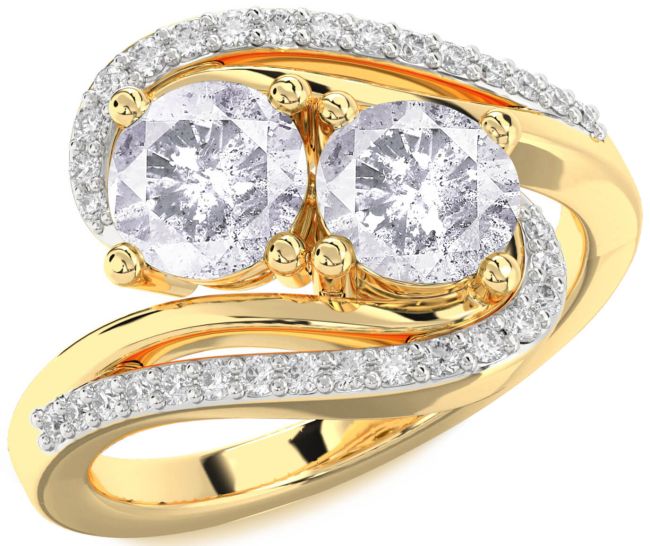 Salt & Pepper Diamond Gold Silver Round Two Stone Ring