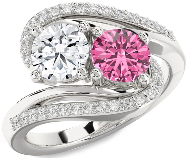 Diamond Silver Round Two Stone Promise Ring