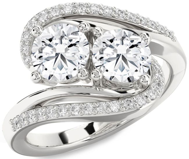 Diamond Silver Round Two Stone Ring