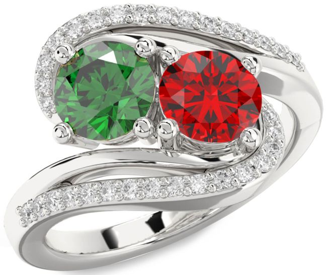 Diamond Silver Round Two Stone Promise Ring