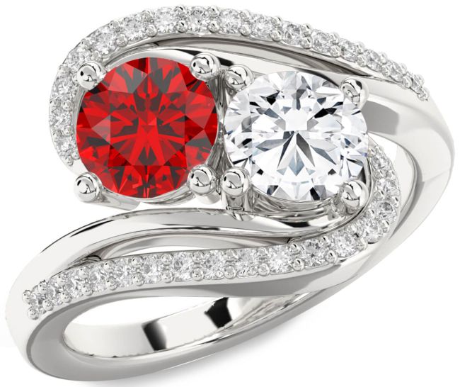Diamond Silver Round Two Stone Promise Ring