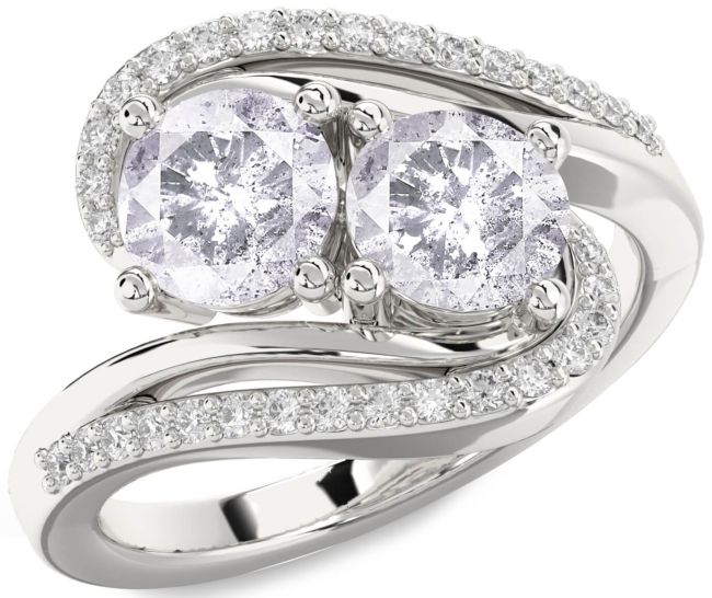 Salt & Pepper Diamond Silver Round Two Stone Ring