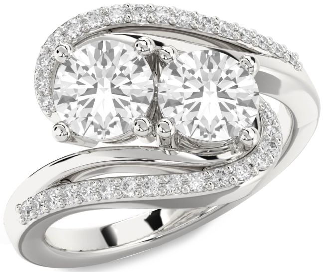 Diamond White Sapphire Silver Round Two Stone Ring
