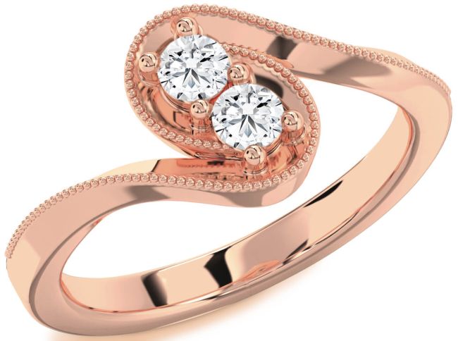 Diamond Rose Gold Silver Round Two Stone Ring