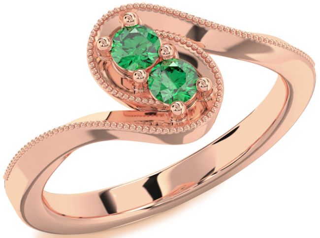 Emerald Rose Gold Round Two Stone Birthstone Ring