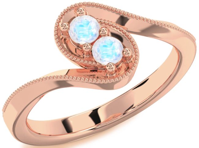 Moonstone Rose Gold Round Two Stone Ring