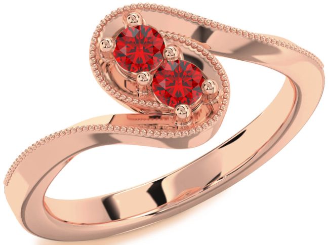 Ruby Rose Gold Round Two Stone Birthstone Ring