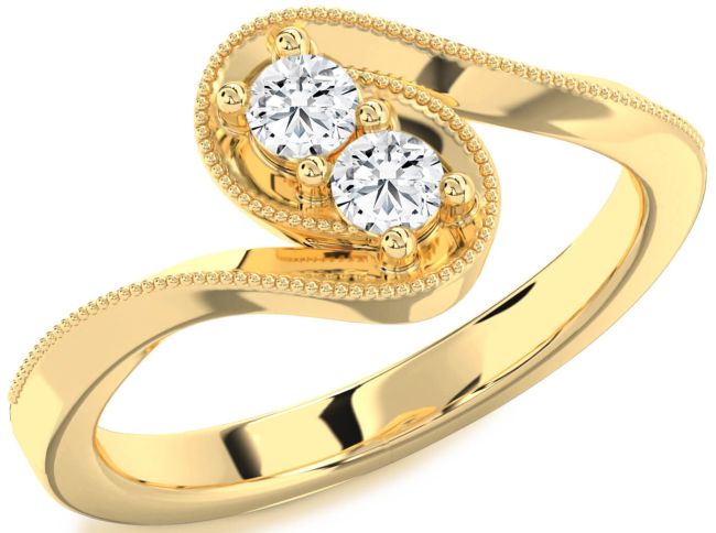 Diamond Gold Silver Round Two Stone Ring