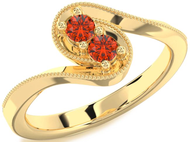 Fire Opal Gold Silver Round Two Stone Ring