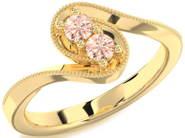 Morganite Gold Silver Round Two Stone Ring
