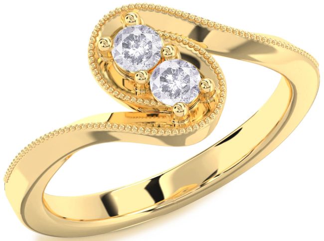 Salt & Pepper Diamond Gold Silver Round Two Stone Ring