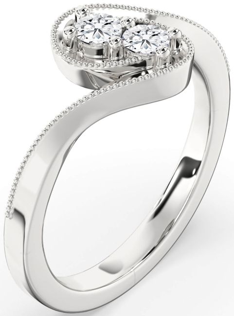 Lab Diamond Silver Round Two Stone Ring