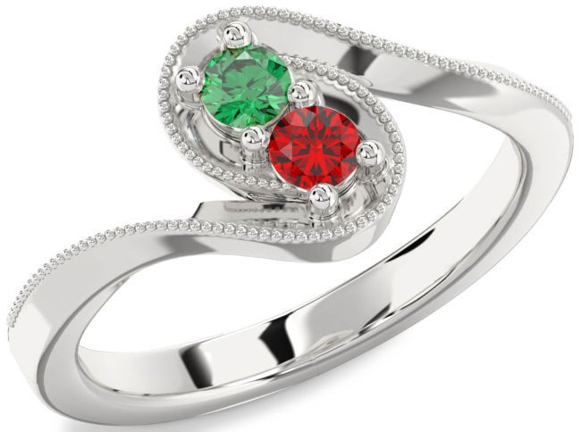 Silver Round Two Stone Promise Ring